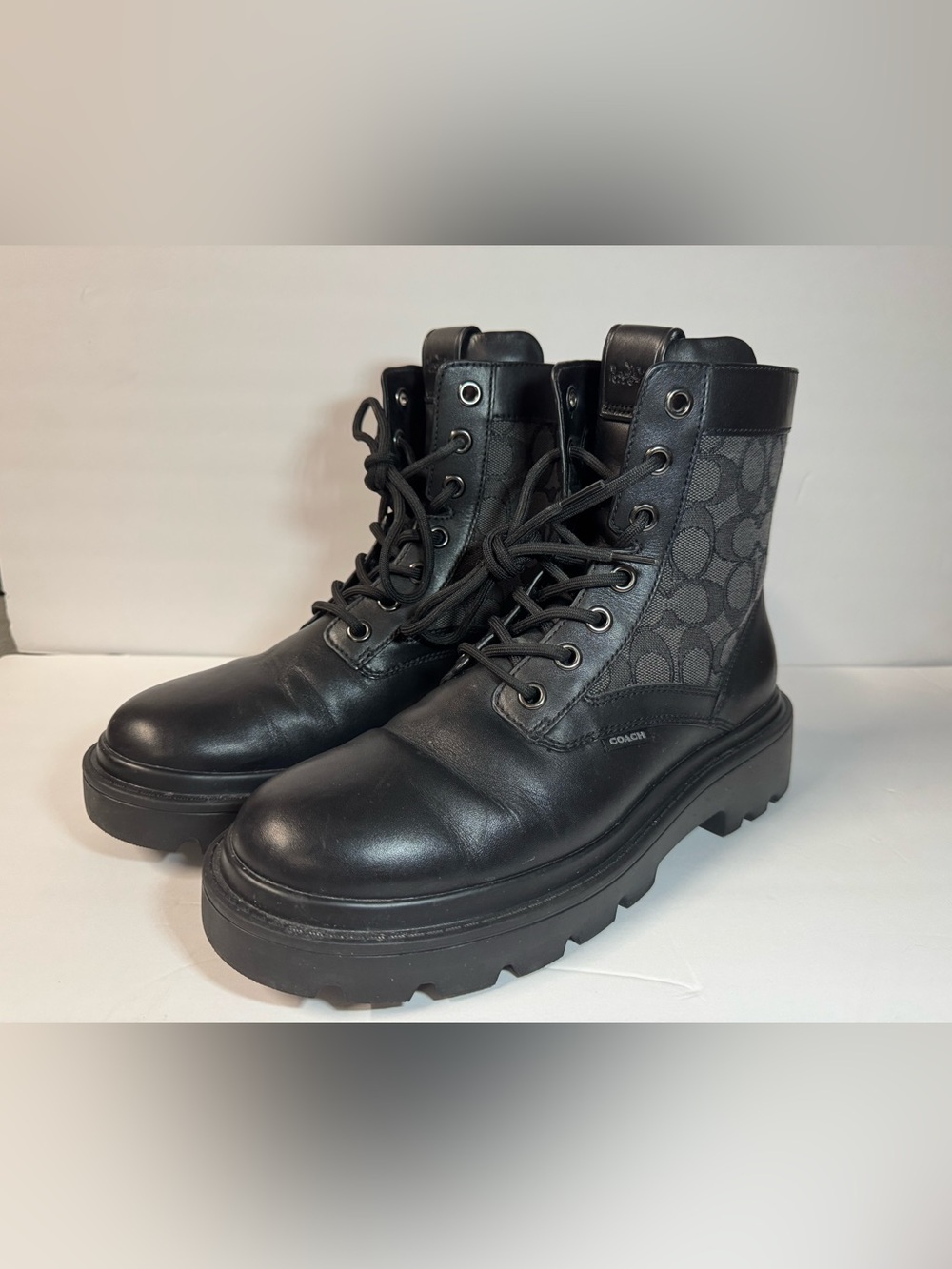 Coach Men size 10 CitySole Leather and Signature Jacquard Boot CitySole Signatur